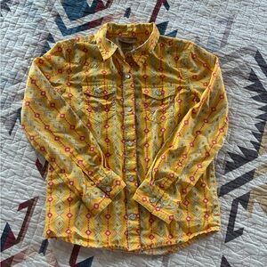 Wrangler Kids Yellow Geometric Pearl Snap Button Down Shirt